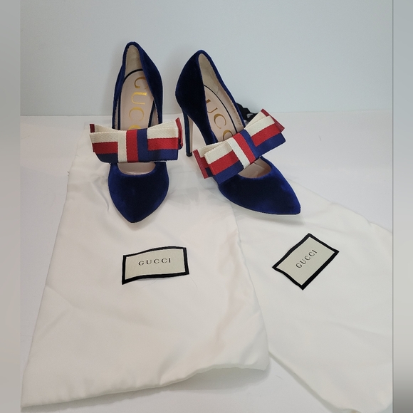 Gucci women's pumps with removable bow velvet size 35.5 NIB - Picture 6 of 9